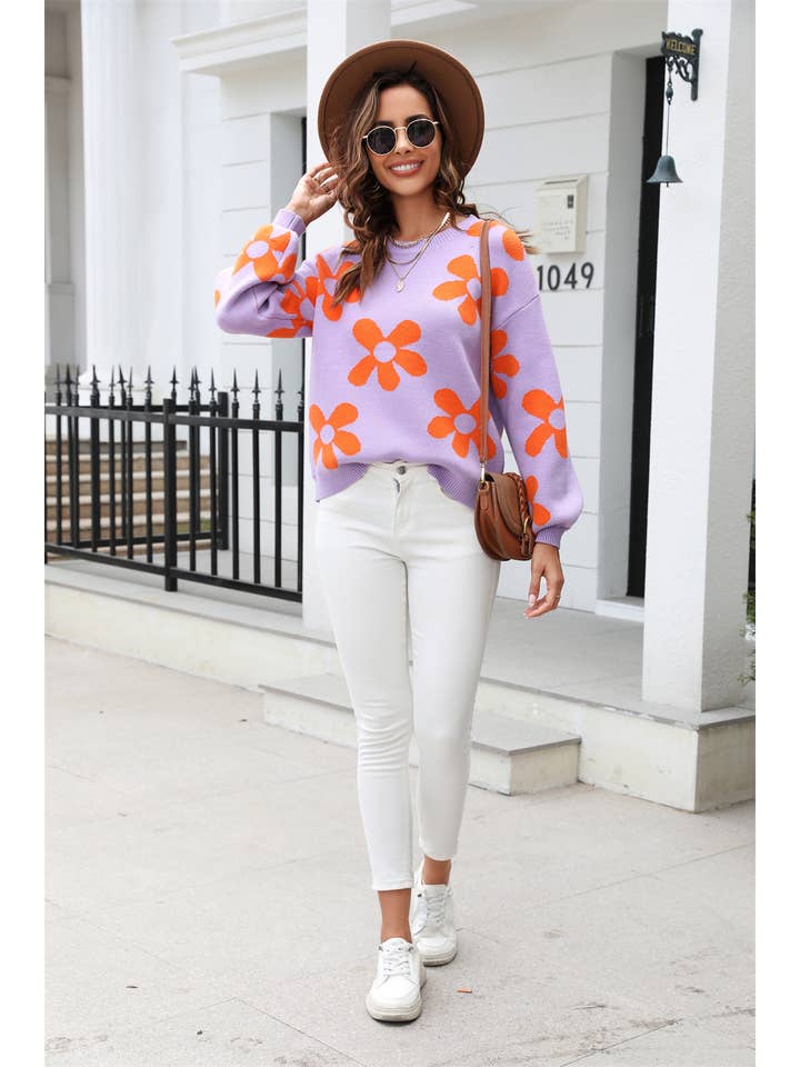 ePretty - Wholesale Knit Sweater - Women's - 70s Flower Power Knit Sweater SZ53-SW921420