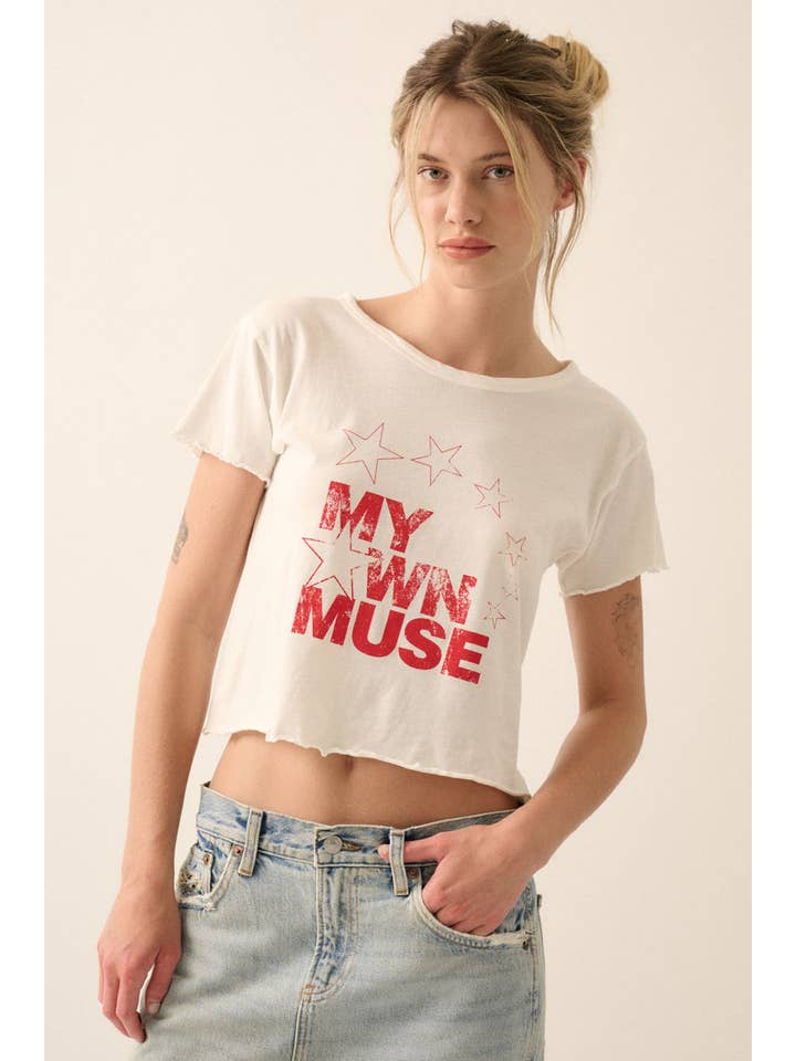 Ivory My Own Muse Vintage Wash Cropped Graphic Tee for wholesale on Faire7