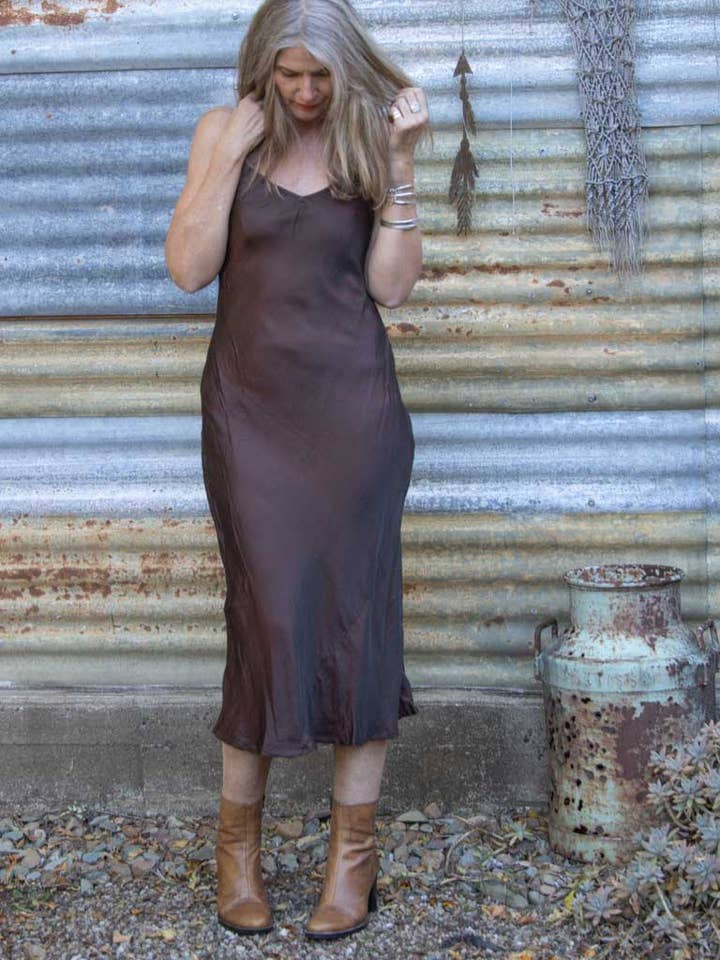 TABOO FASHION - Wholesale Slip – Women's - Marilyn Silk Satin Slip Long Copper 1