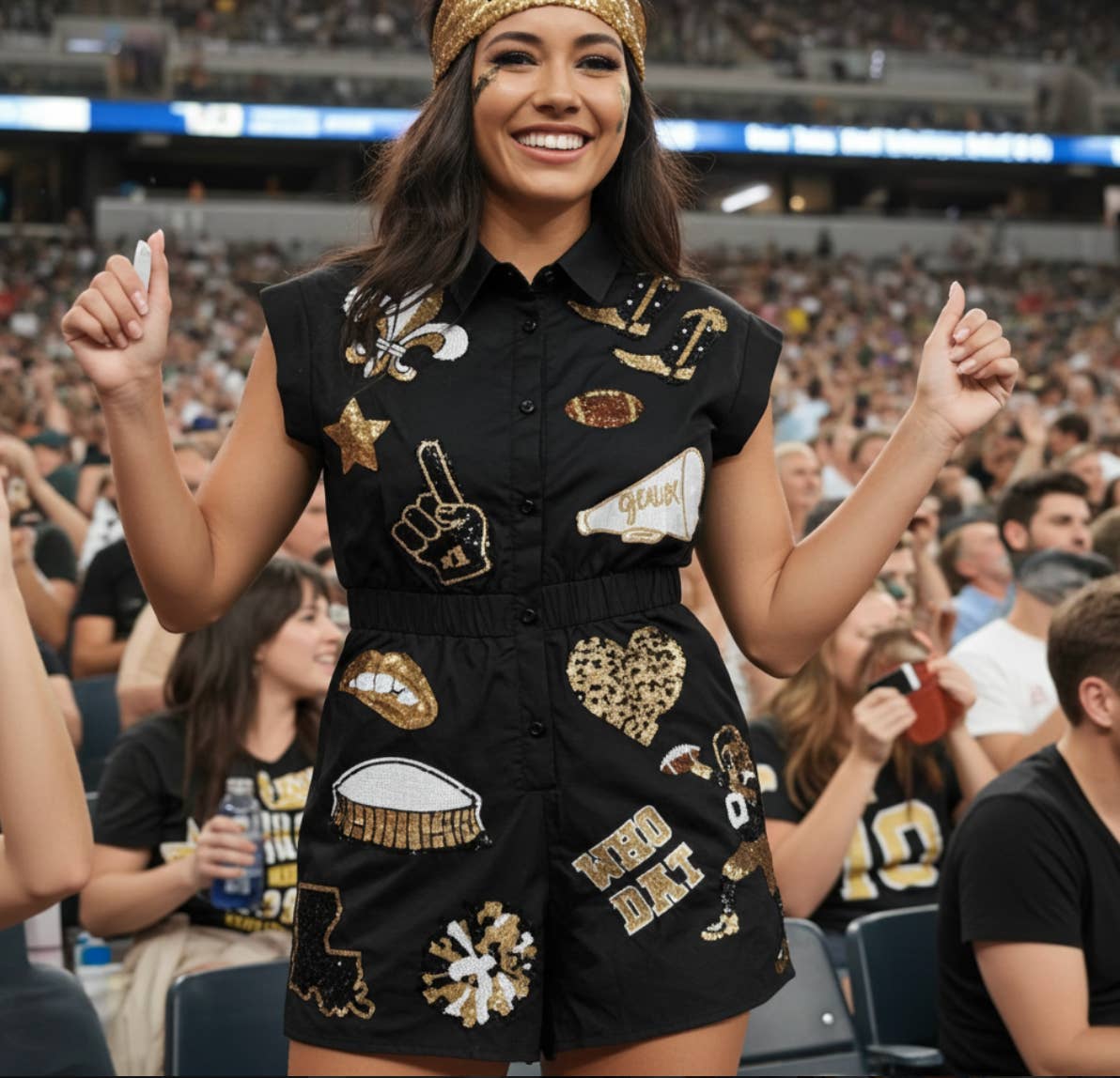 Sash Clothing Bar - Wholesale Romper - Women's - Black & Gold New Orleans Gameday Romper