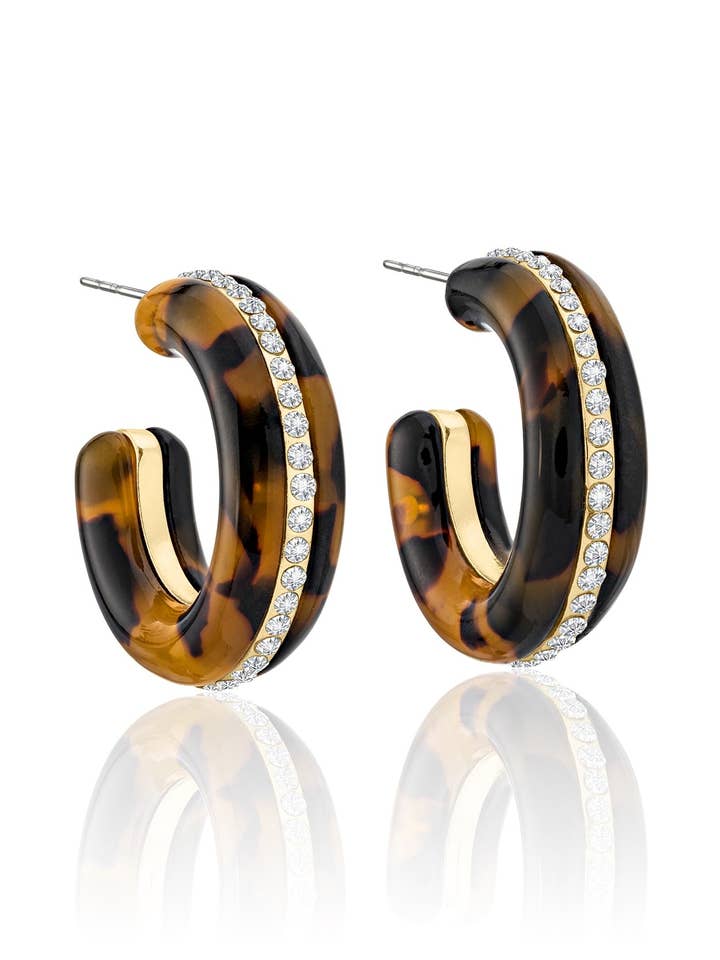 Créoles en forme de tortue ornée d'un pavé pour la vente par ZAXIE by Stefanie Taylor