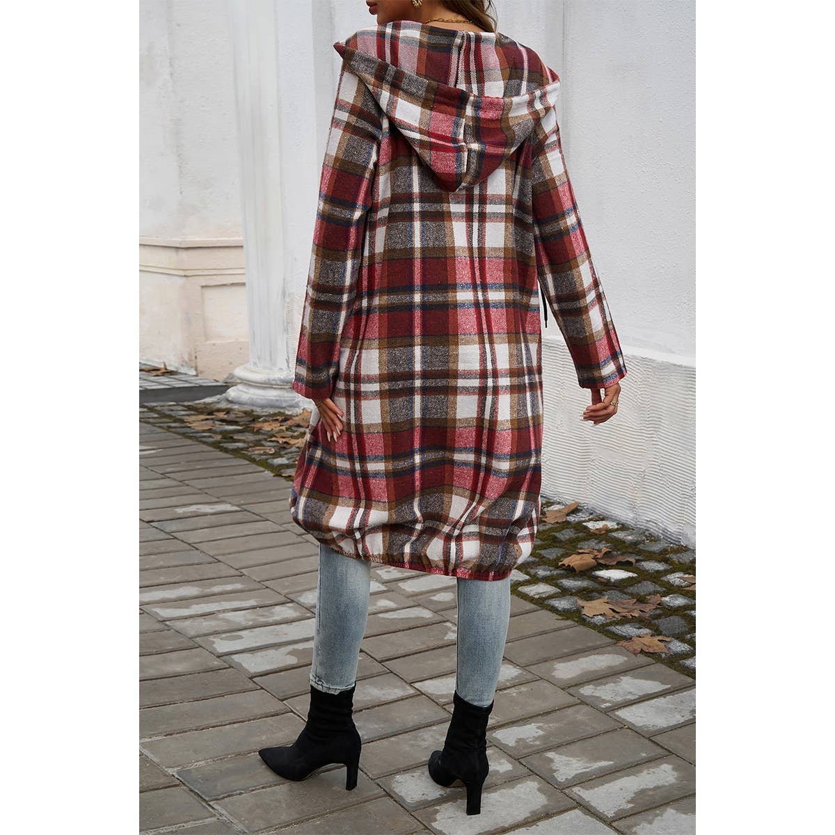 Supreme Fashion - Wholesale Coat - Women's - Plaid Zip Up Pockets Long Hooded Coat8