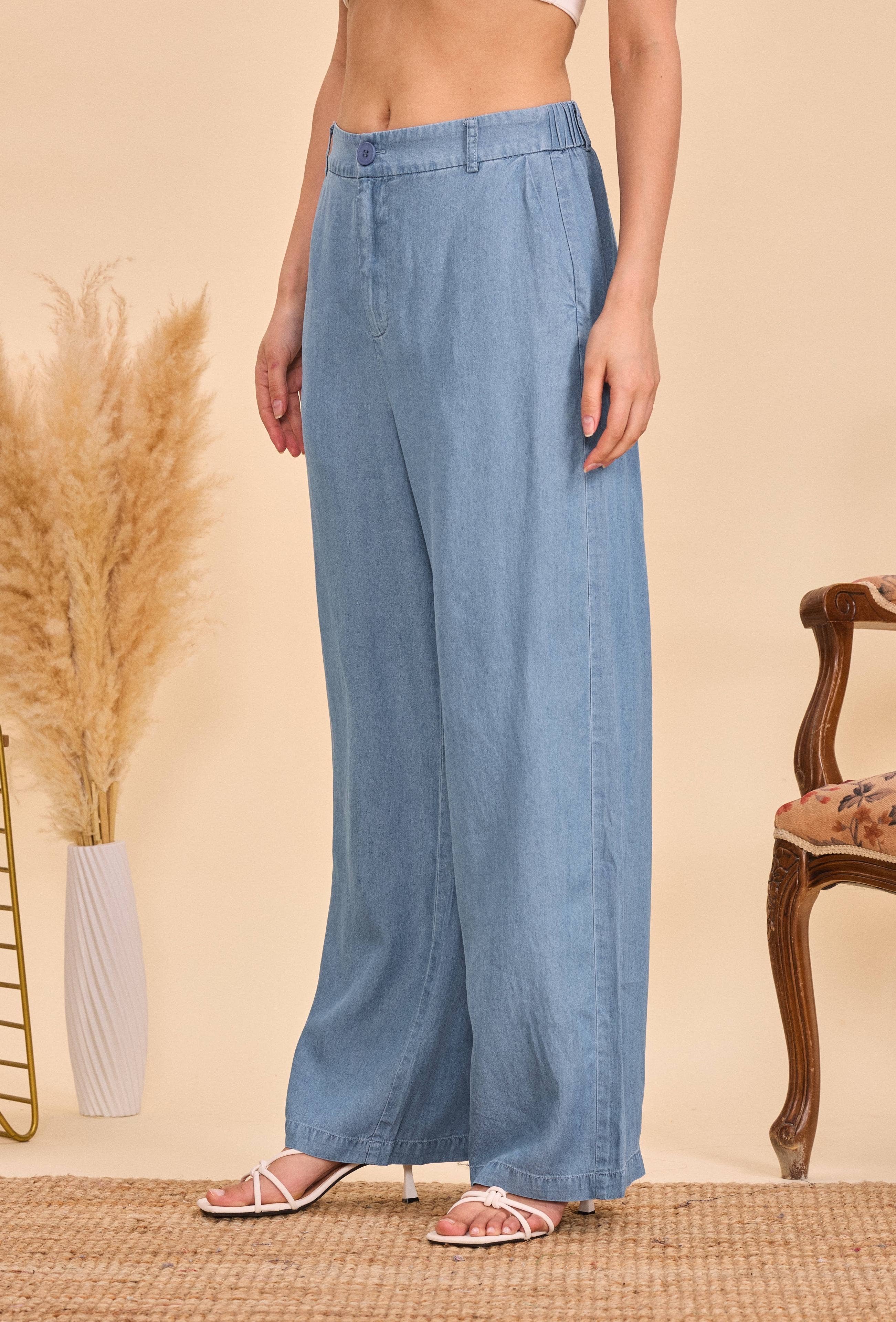 Light blue Straight fluid Tencel trousers - Orice for wholesale on Faire4