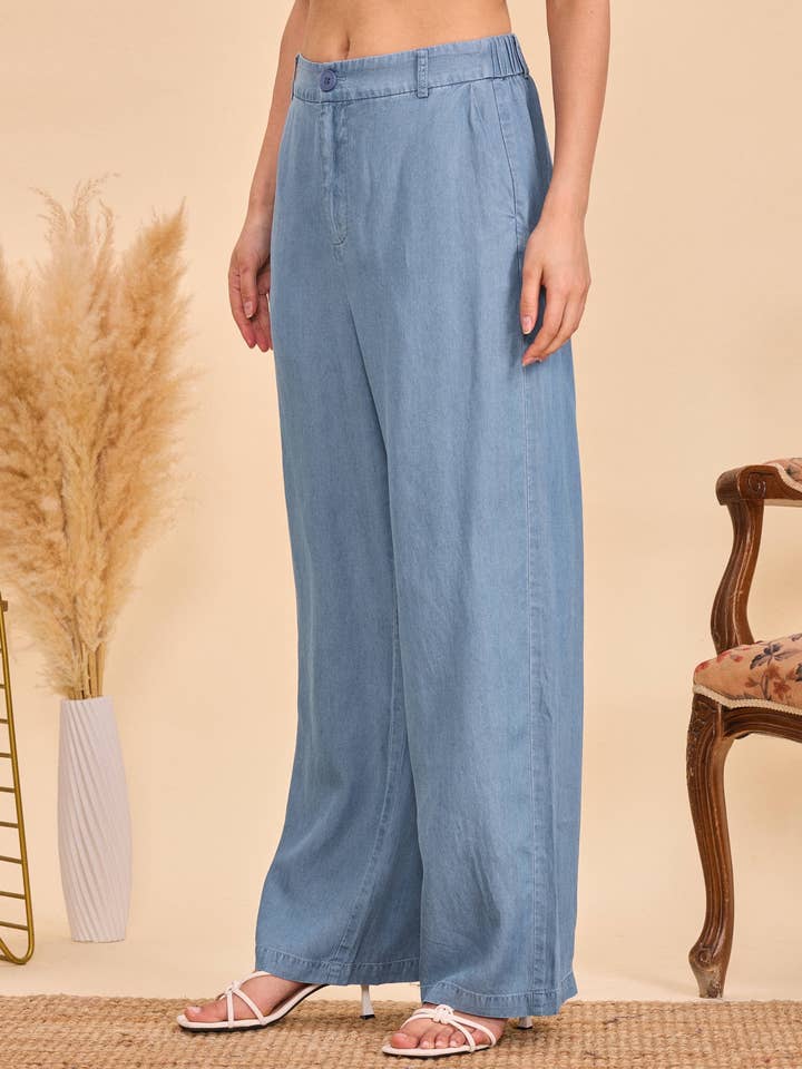 Light blue Straight fluid Tencel trousers - Orice for wholesale on Faire4