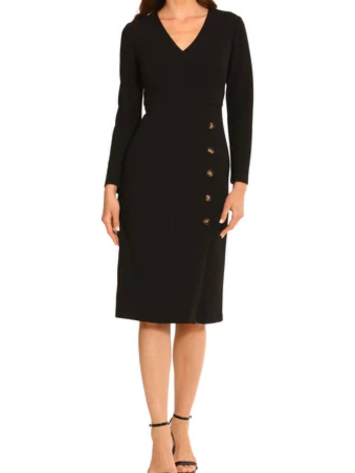 Maggy London Long Sleeve Button Detail Dress for wholesale by New Yorker's Apparel