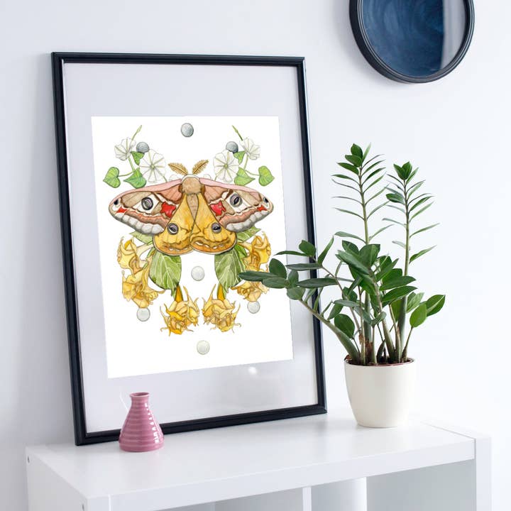 "Moon Moth Garden" Watercolor Painting: Art Print for wholesale by PinkPolish Design