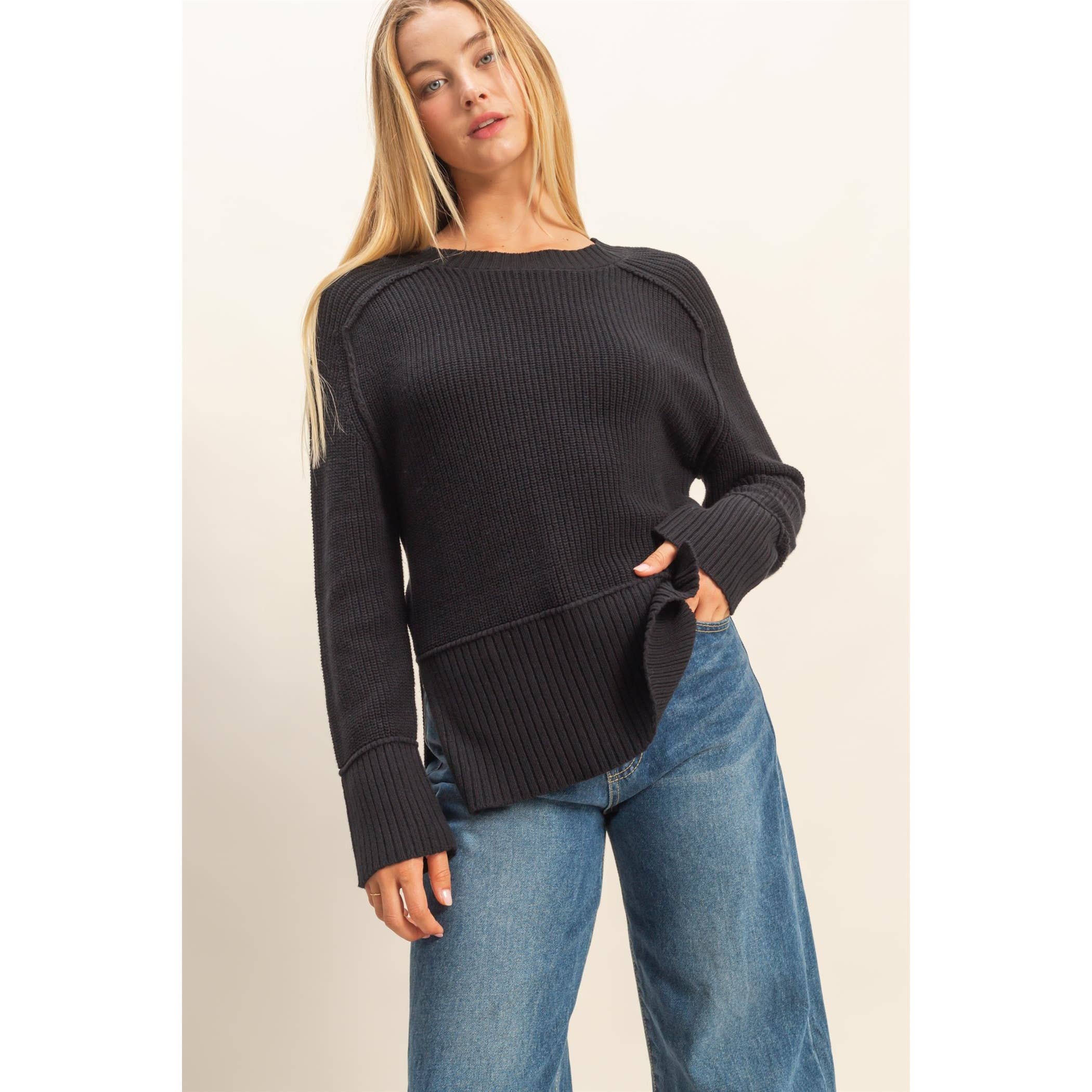 HYFVE - Wholesale Knit Sweater - Women's - Raglan Long Sleeve Side Slit Sweater16