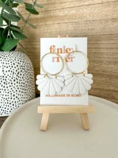 Half Scallop Dangles | White | Clay Earrings for wholesale by Finley River | Trendy Polymer Clay Earrings | Hypoallergenic