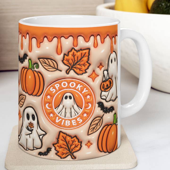 Spooky Ghost Vibes Mug, Halloween ghost shaped coffee Cup for wholesale by NVC Ecommerce LLC