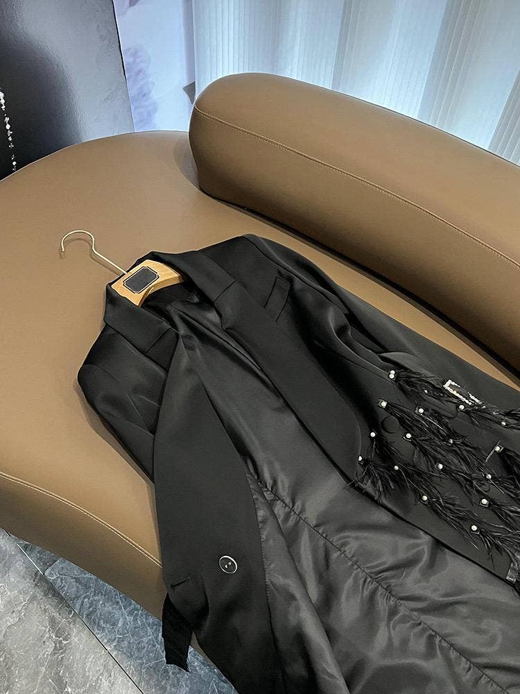 SY388 Elegant Black Lapel Tassel Belt Midi Dress for wholesale on Faire10