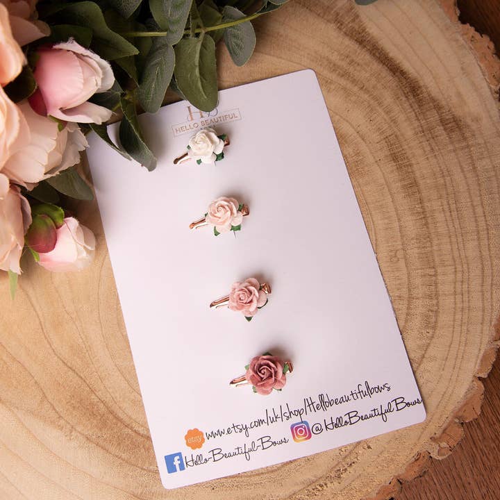 Hello beautiful bows - Wholesale Hair clip – Child - Baby rose hair clips, set of 4 mini rose fringe clips2