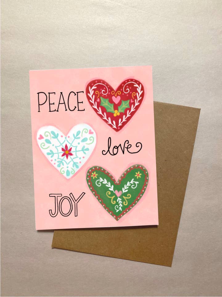 Carte de Noël Peace Love and Joy pour la vente par Bright & Blue Studio