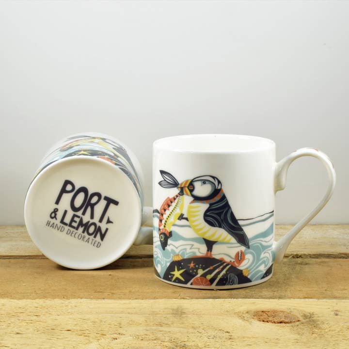 Proud as a Puffin Bone China Mug for wholesale by Port and Lemon