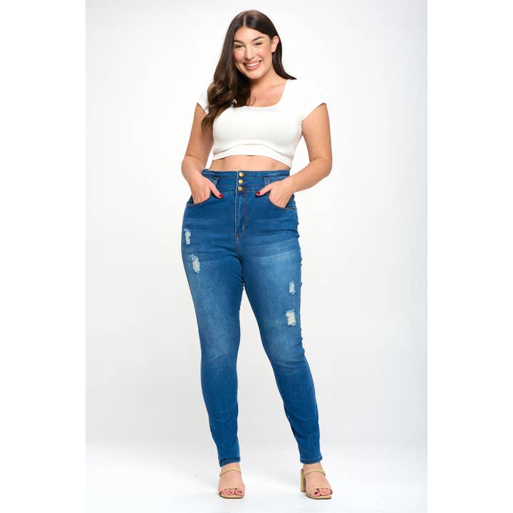 Blue Turtle - Wholesale Jeans - Women's - Slimming Plus Size High Waisted Skinny Jeans Light DH2028X
