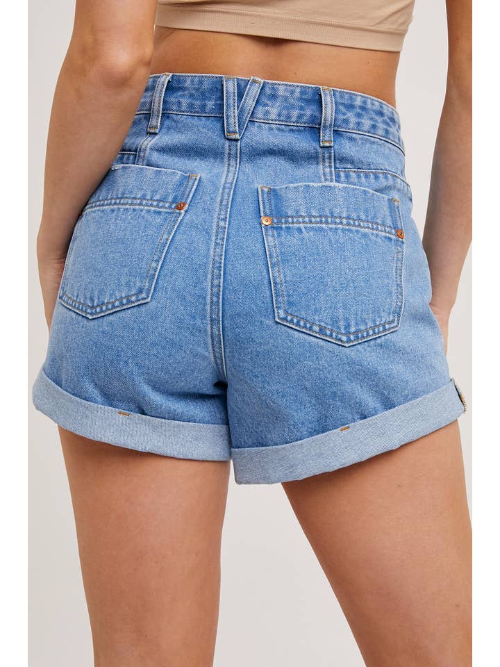Bluivy - Wholesale Shorts - Women's - WESTERN POCKET ROLLED HEM DENIM SHORTS
