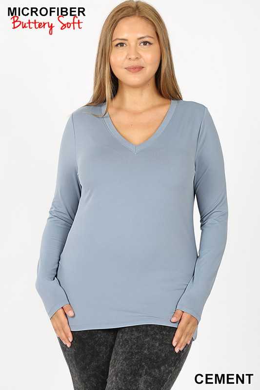 Vanilla Monkey - Wholesale Tunic - Women's - Plus Size Brushed Microfiber Long Sleeve V-neck Tee12