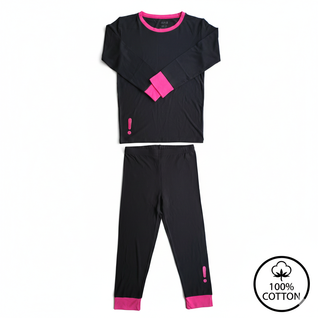 Bunzi - Wholesale Sleepwear Set - Kids - Kids pajamas Black with Hot pink 3
