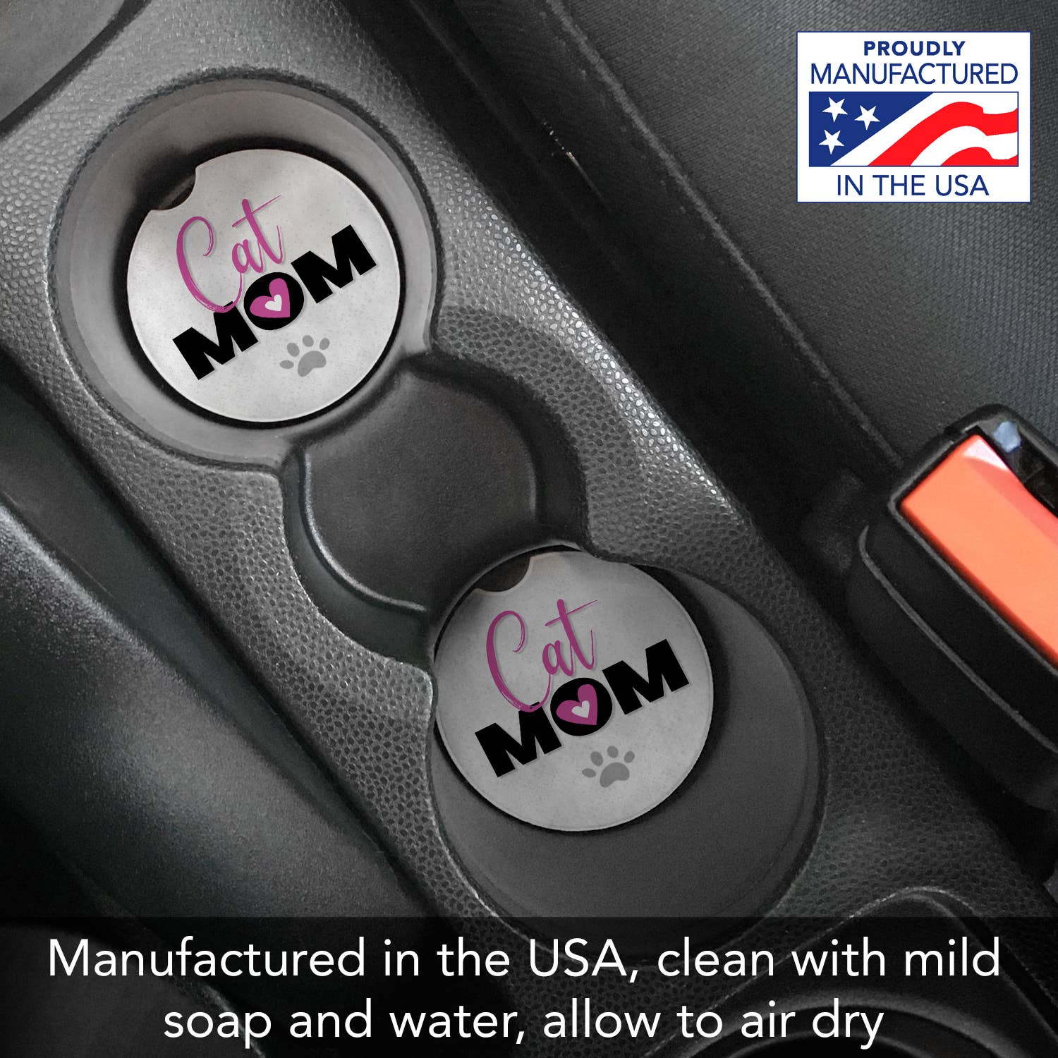 CounterArt/Highland Home/Thirstystone - Wholesale Car Coaster - Women's - Cat Mom Absorbent Stone Car Coaster 1 Pk1