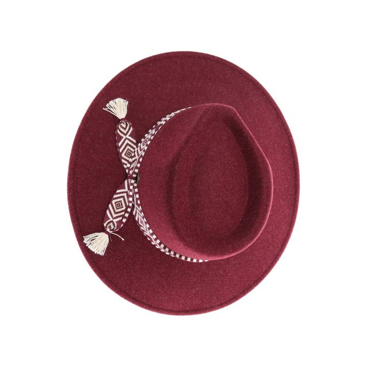 MiMi Wholesale - Wholesale Fedora - Women's - WF3 Lauren Felt Panama Brim Hat With Aztec Trim Band