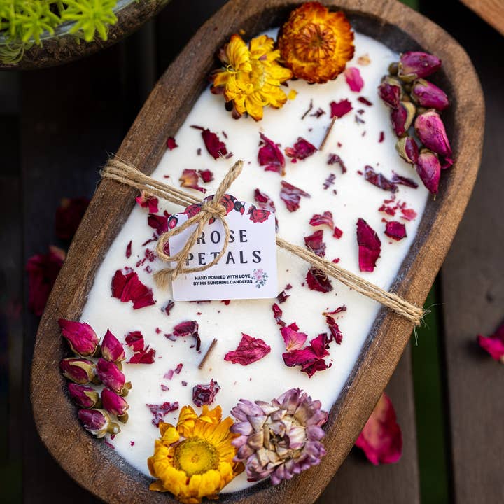 MySunshineCandless - Wholesale Jar/Filled Candle - Dough Bowl Candle With Wood Wick and Soy Wax/With  Rose Petal/Rose Garden /Farmhouse Candle/3 Wood Wick Candle /Summer Scents1