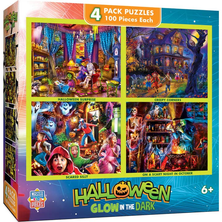 Halloween Glow in the Dark 4-Pack 100 Piece Jigsaw Puzzles for wholesale by Masterpieces Puzzles