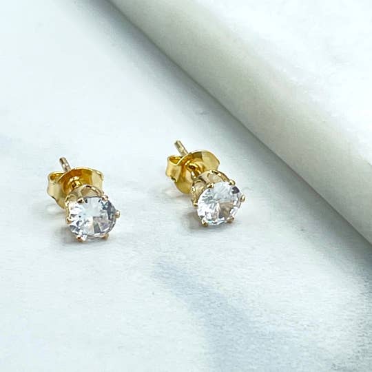 18k Gold Filled 5mm Clear Cubic Zirconia Solitaire Stud for wholesale by Luxus Accessories