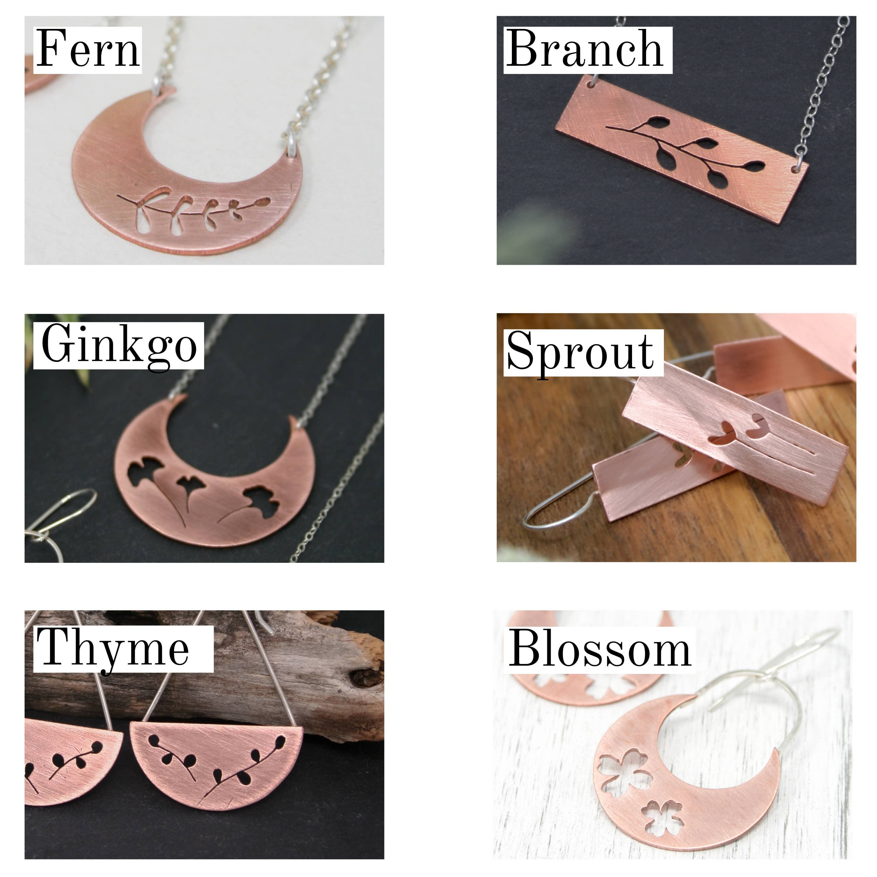 Rising Jewelry – Brincos de argola por atacado – Brincos Botânicos, Fetos Tomilho Ginkgo Rebento Flor Ramo3