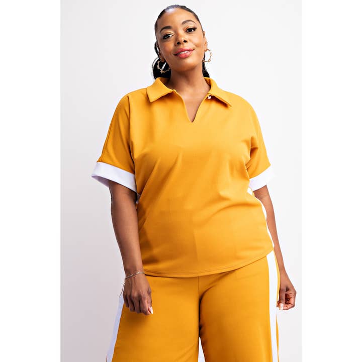 TOP DE PUNTO A RAYAS LATERALES DE TALLA GRANDE CON CUELLO para venta al por mayor de The Curve LA