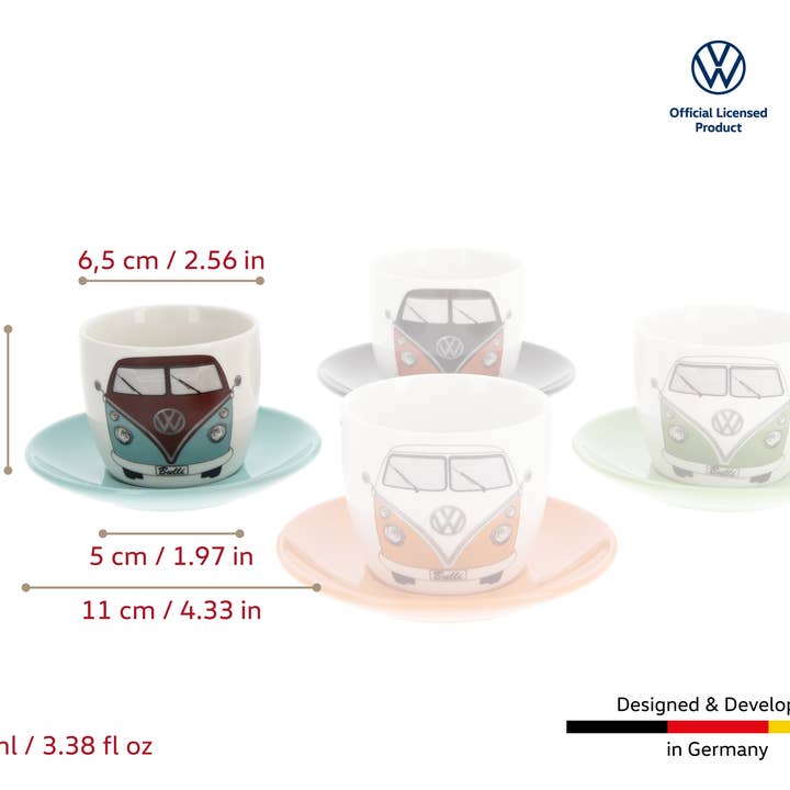 VW Collection by BRISA - Vendita all'ingrosso Tazza da tè/caffè - Set da 4 tazzine da espresso VW T1 Bus 100 ml - Fronte/4 colori1