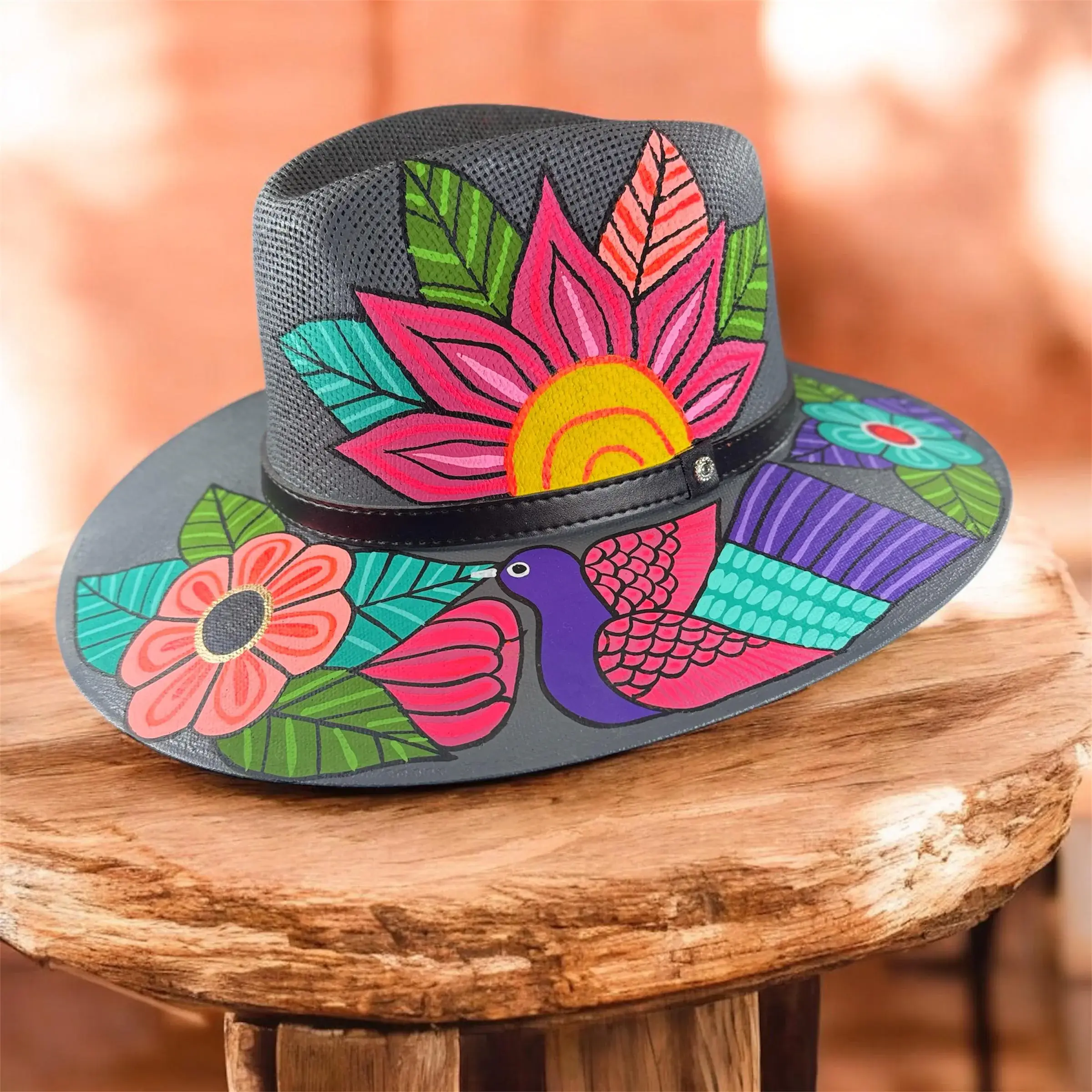 GMCE Global Trading, LLC - Wholesale Fedora - Unisex - Floral Hand-Painted Palm Straw Fedora Hat 15