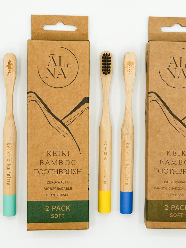 Hawaiian Bamboo Toothbrushes for Kids 2-Pack | SOFT for wholesale by 'AINA life