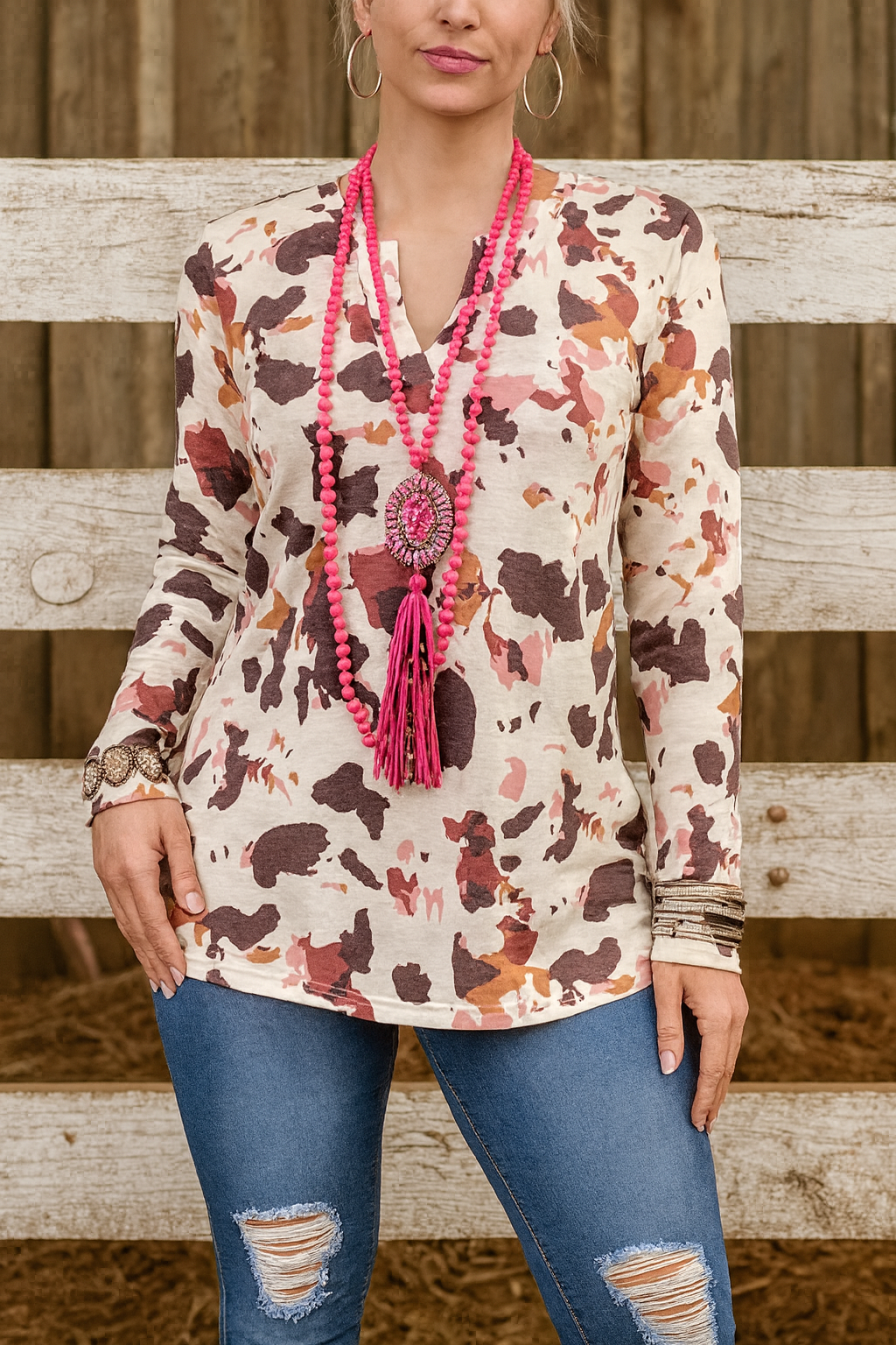 The Bling Barn - Vente Tunique – femme - Rencontrez-moi dans le haut à manches longues imprimé vache des Chutes3