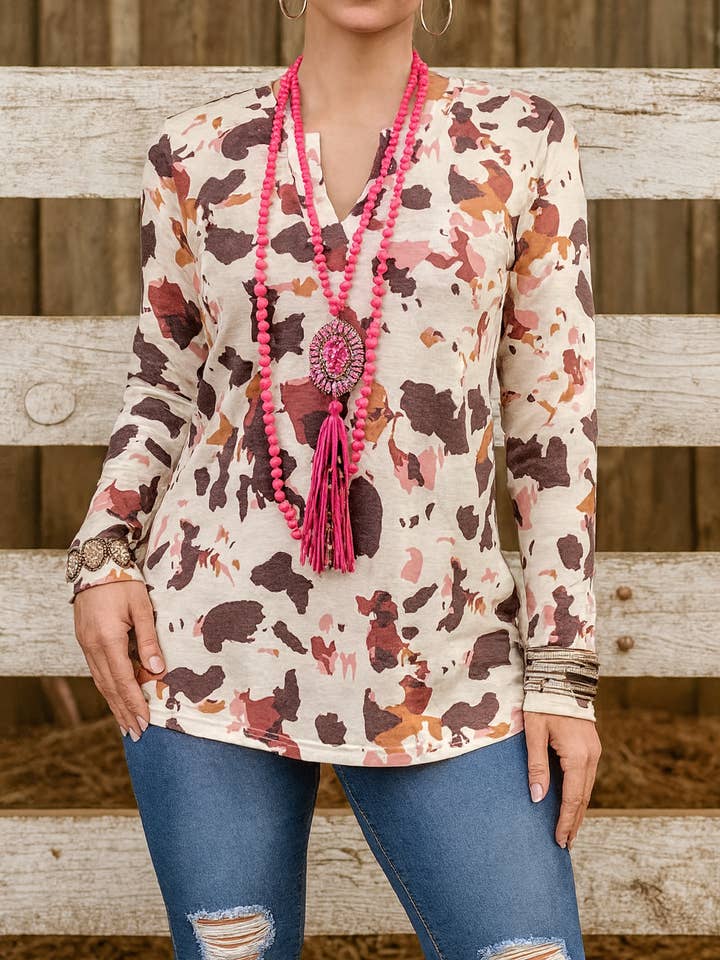 The Bling Barn - Wholesale Tunic - Women's - Meet Me In The Chutes Long Sleeve Cow Print Top3