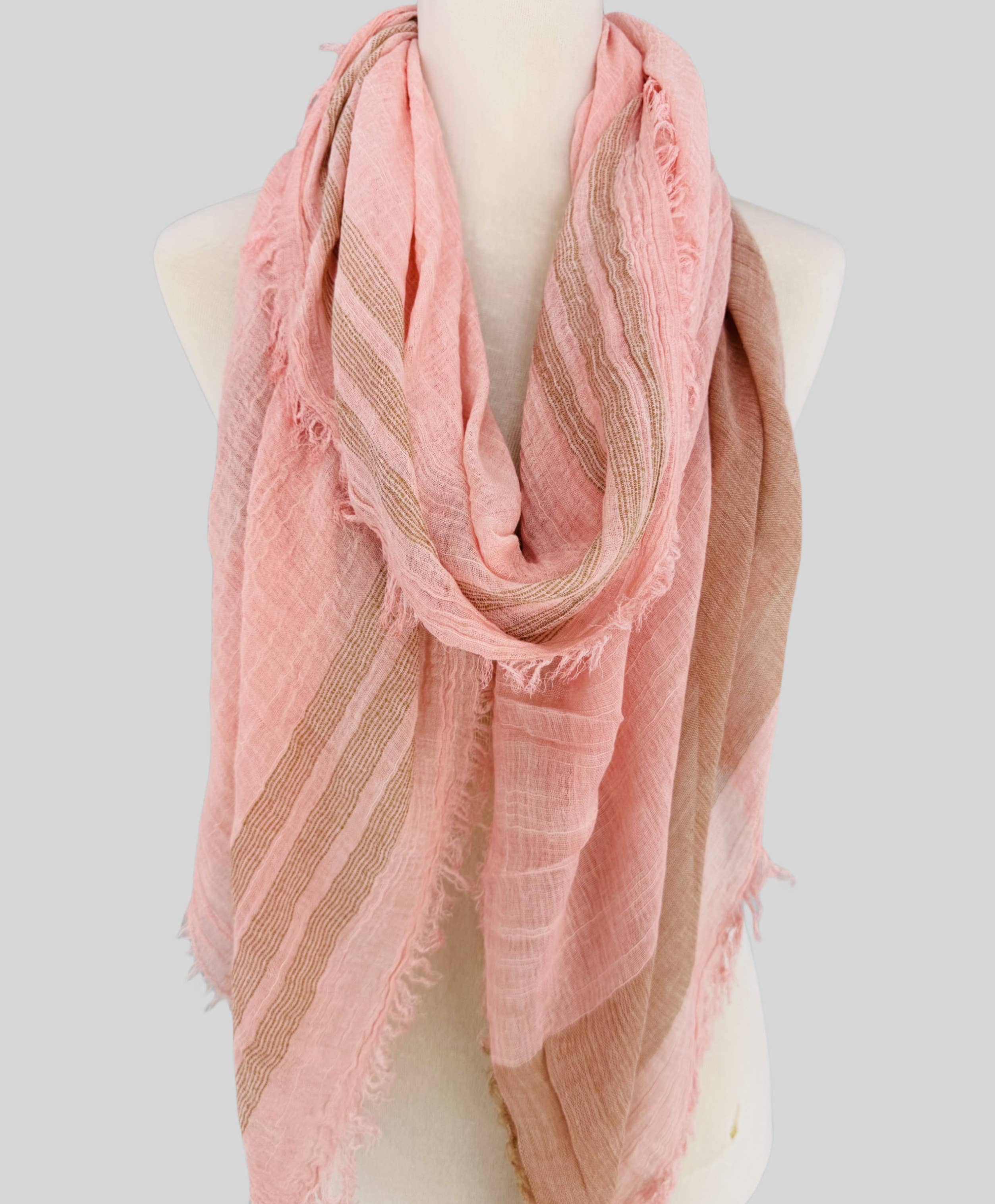 JC Sunny Fashion - Wholesale Scarf - Women's - Classic Vintage Stonewash Stripe-Trimmed Scarf1