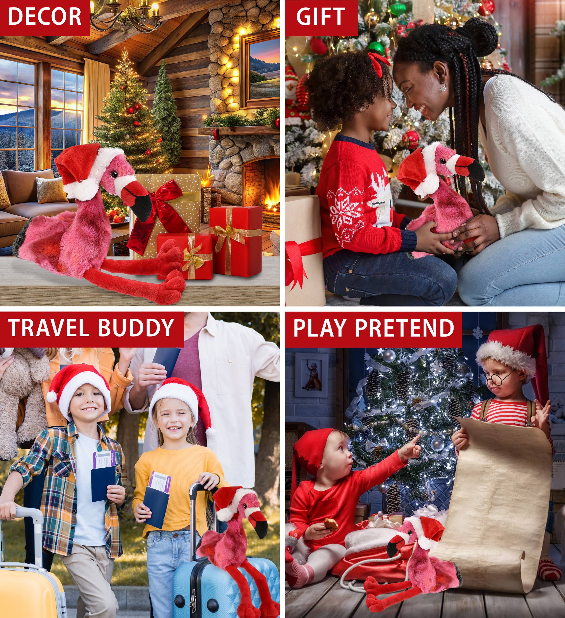 Cota Global – wholesale Fyllda/plyschleksaker - Barn och baby – Plyschjultomte - Supersoft plysch - Rosa batikflamingo 8"3