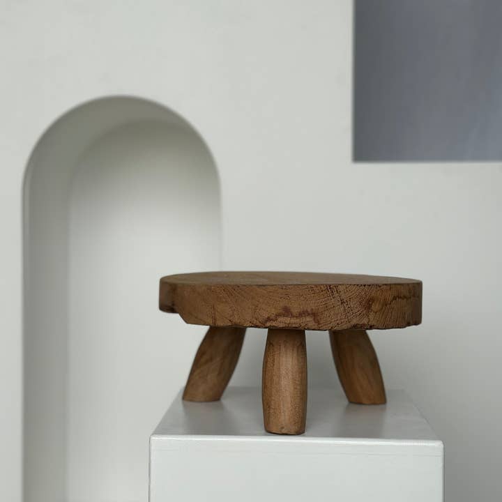 Office Objets - Wholesale Stool - Small low three-legged stool in upcycled blond teak D:30 H:15101