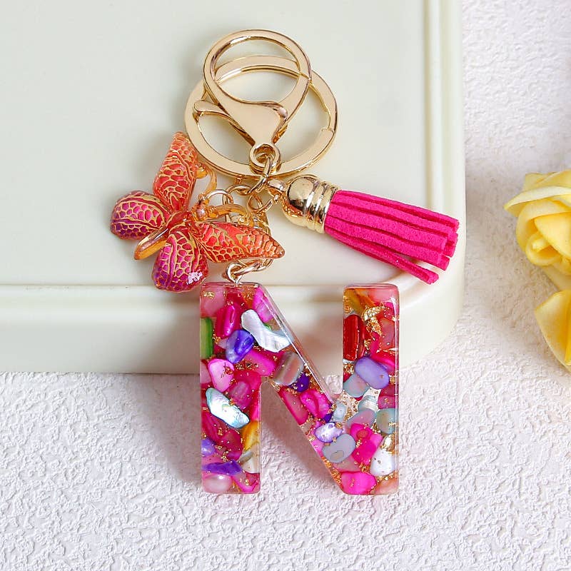 MKS America - Wholesale Keychain - Women's - Glitter Butterfly 26 English Letter Tassel Resin Keychain13