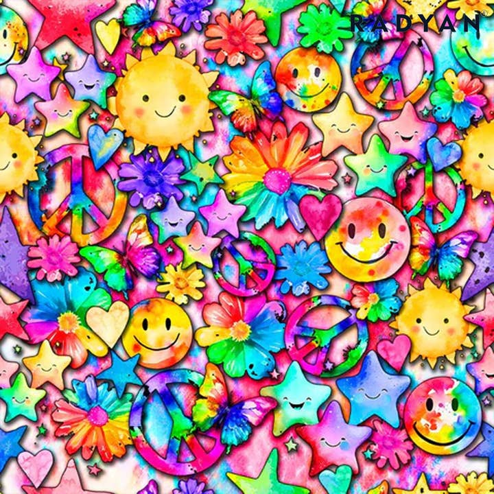 Watercolor Peace Flowers Fabric for Custom Apparel Projects for wholesale by Radyan Fabrics