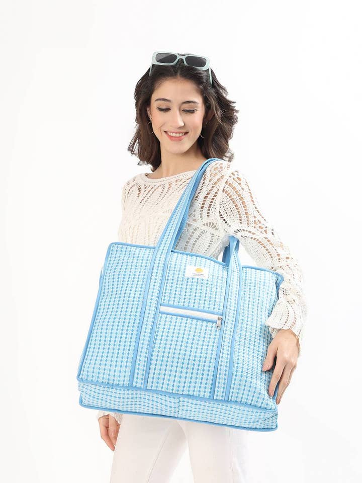 Cotton Tote Bag With Zip - Argyle Ocean for wholesale by Hi Handmade