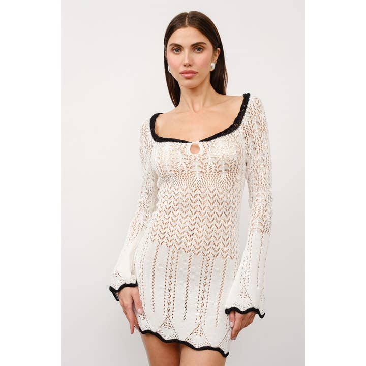 Seraphina Crochet Contrast Mini Dress for wholesale by Loucia