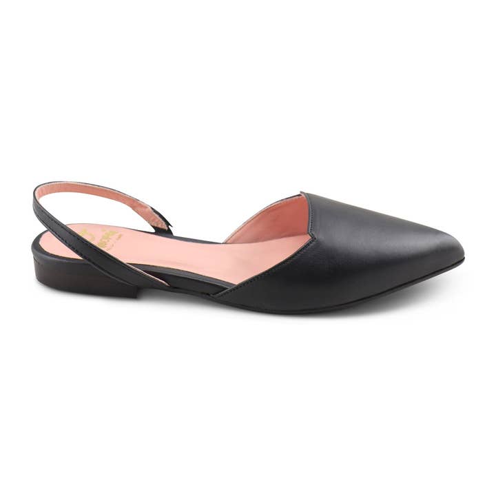 Sapatilhas pretas de couro feminino com tira atrás por atacado de Otisopse