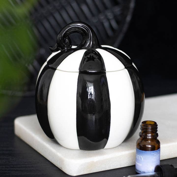 Something Different Wholesale - Wholesale Oil Warmer - Black and White Striped Halloween Pumpkin Oil Burner