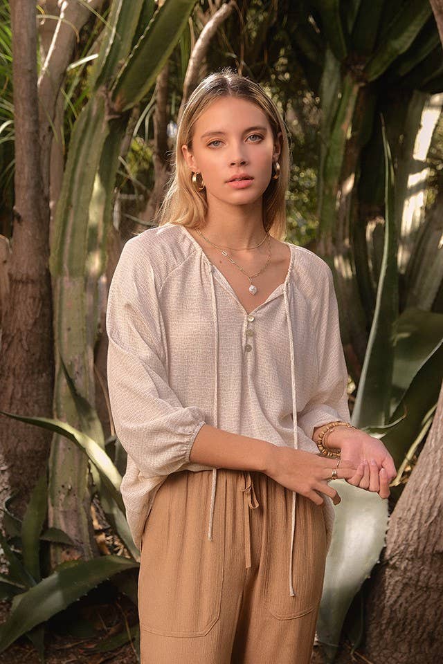 IGUANA DUT7070 PRINTED PEASANT TOP WITH BUTTON DETAILED FRONT for wholesale on Faire1