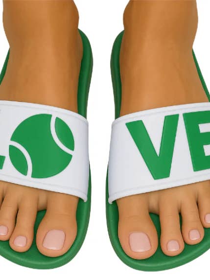 Tennis Slides LOVE - Perfect After Tennis Slide/Mule Green for wholesale by Runway Athletics