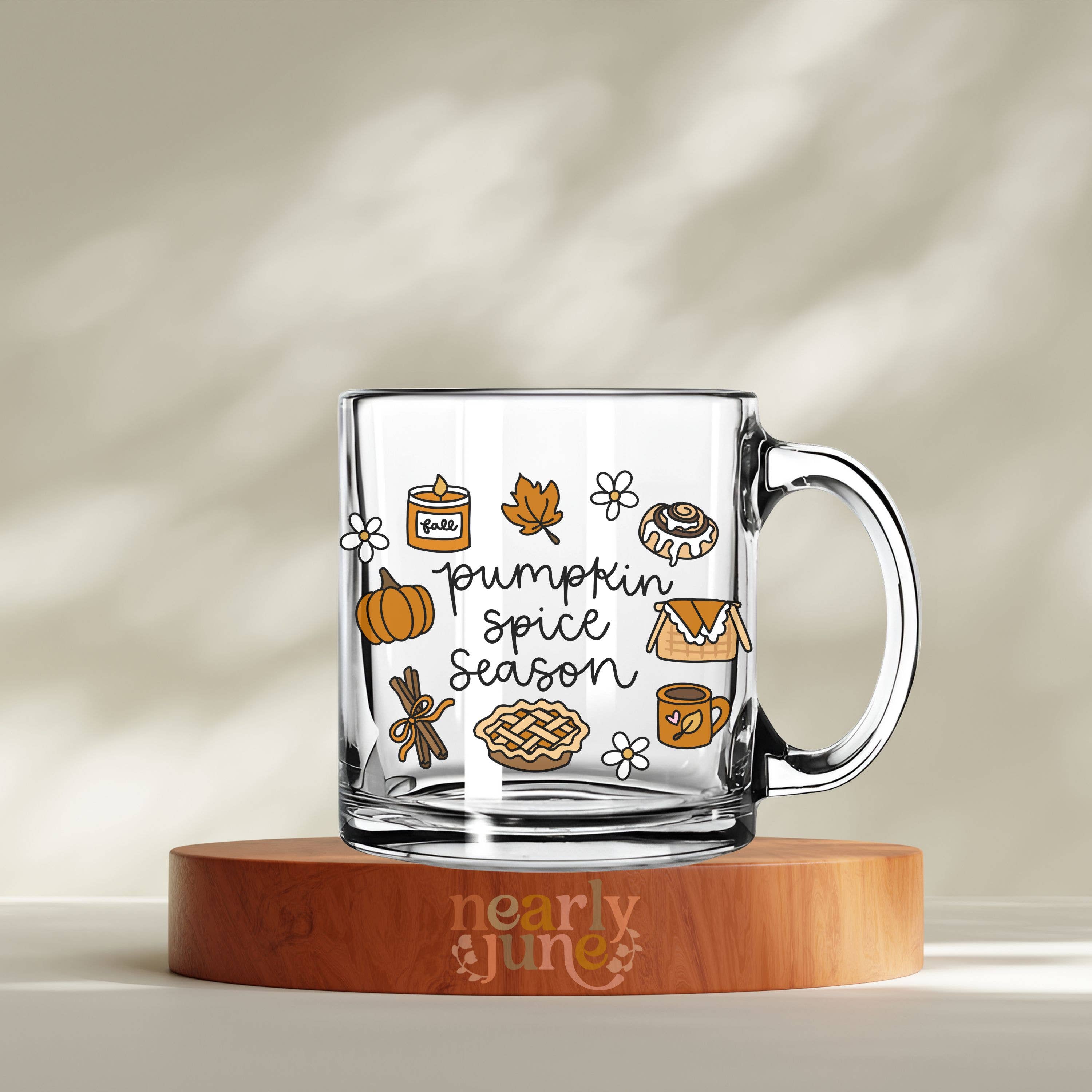 Nearly June Design Co - Wholesale Coffee Mug - Pumpkin Spice Season Glass Mug