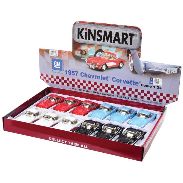 1957 Chevrolet Corvette Die Cast Cars 12-unit Display for wholesale by US Toy Company