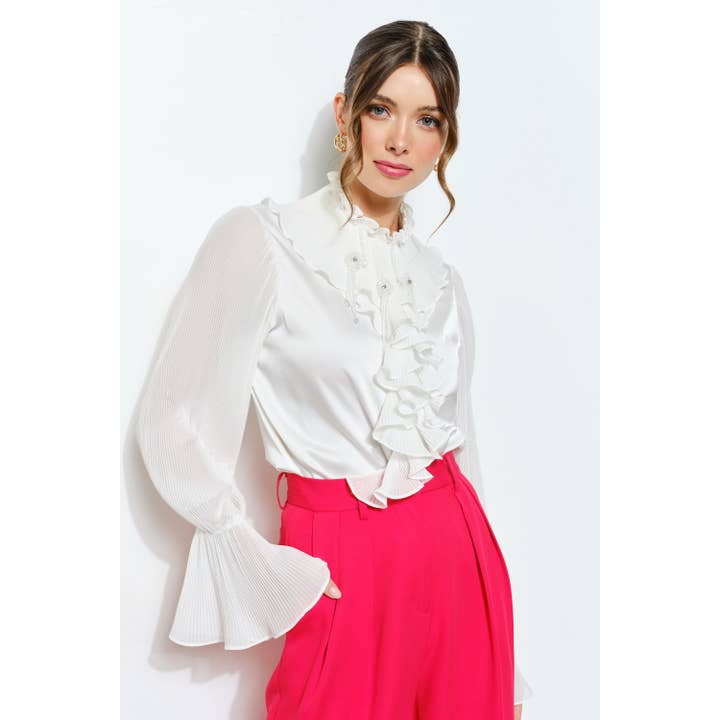 INA - Wholesale Blouse - Women's - Romantic Princess Pleated Satin Ruffled Blouse Top19