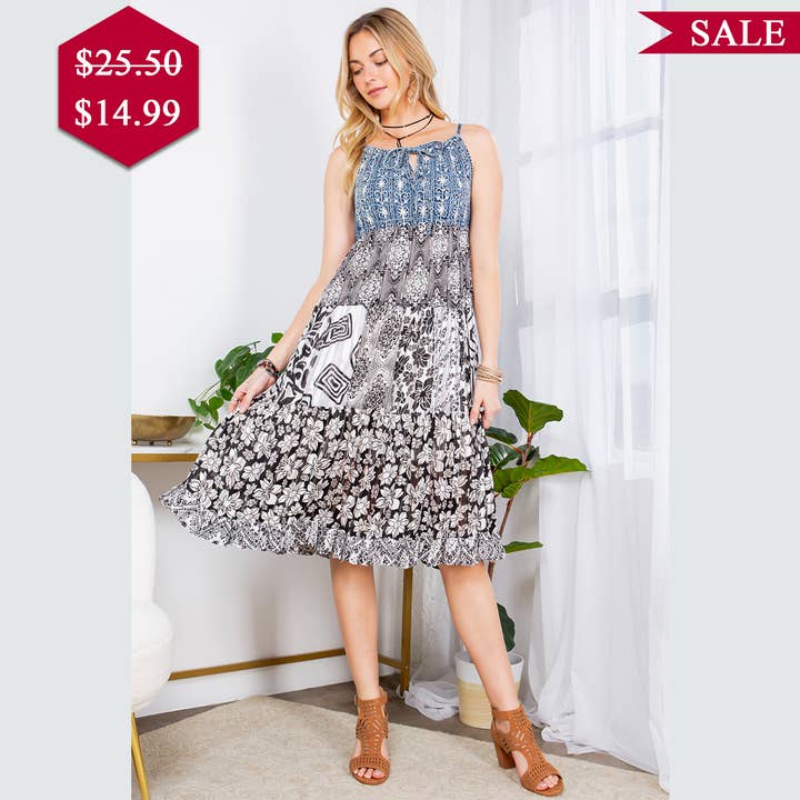 Black White Western Charm With Aari Embroidered And Patchwork Dress for wholesale on Faire