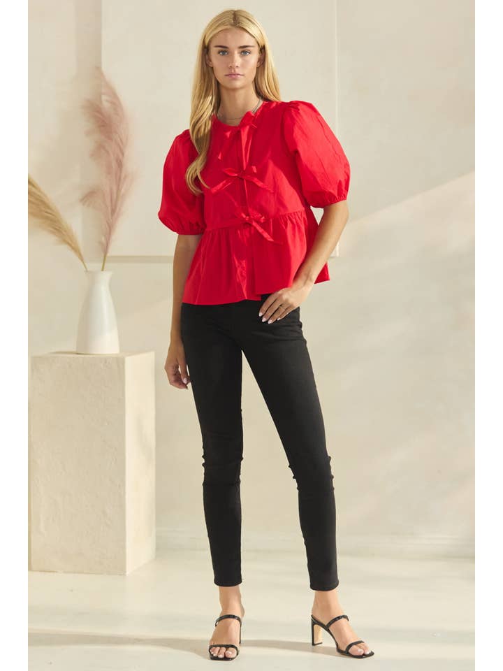 Oddi - Wholesale Blouse - Women's - Solid Cotton Poplin Front Tie Ribbon Blouse22