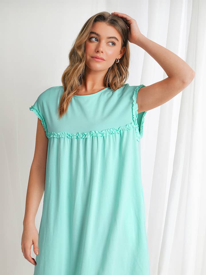 Aapparella - Wholesale Dress - Women's - Fashion Frilled Trim Loose Fit Mini Dress | S-XL